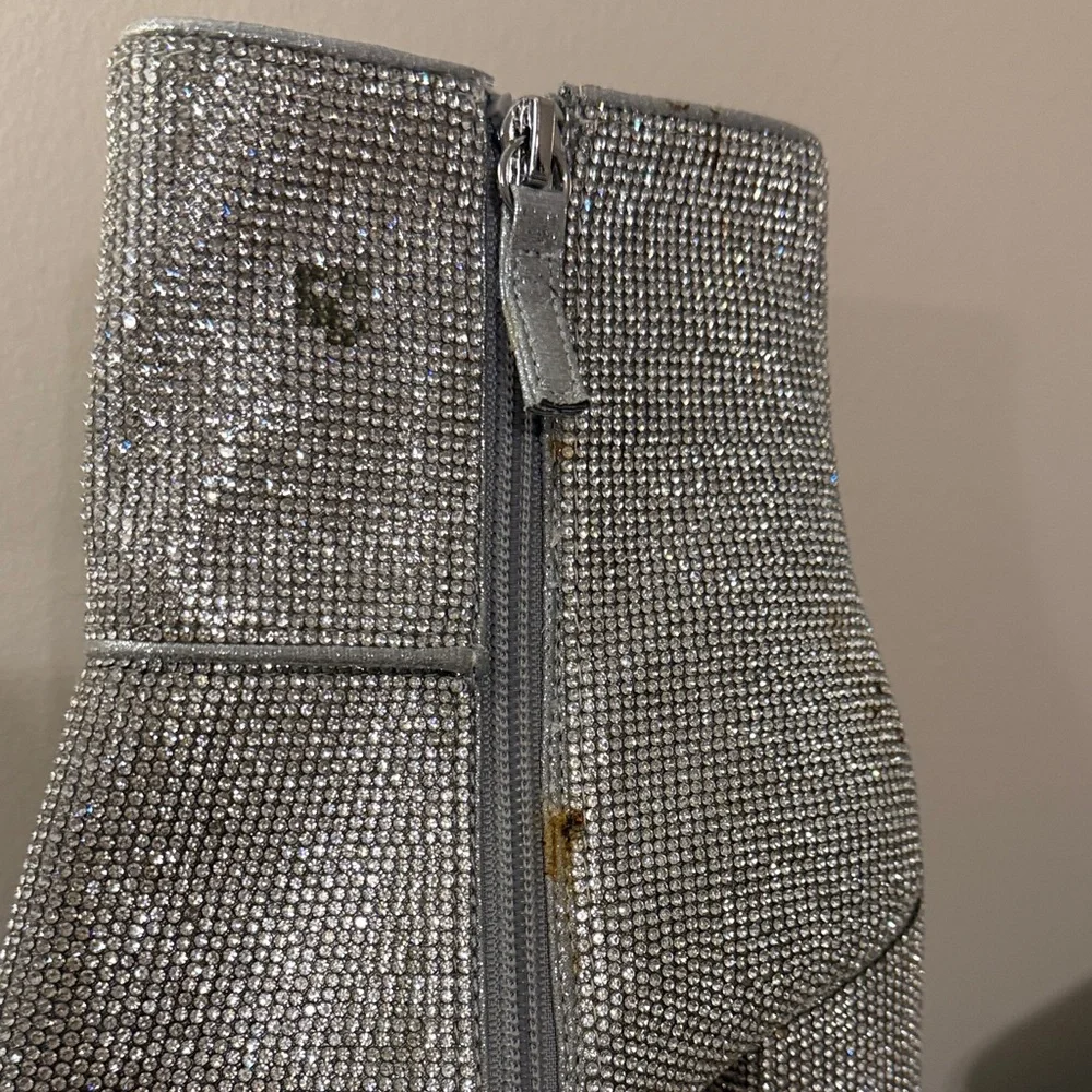 STEVE MADDEN • Silver Sparkle Women's Block Heel Ankle Boots - Picture 2 of 4